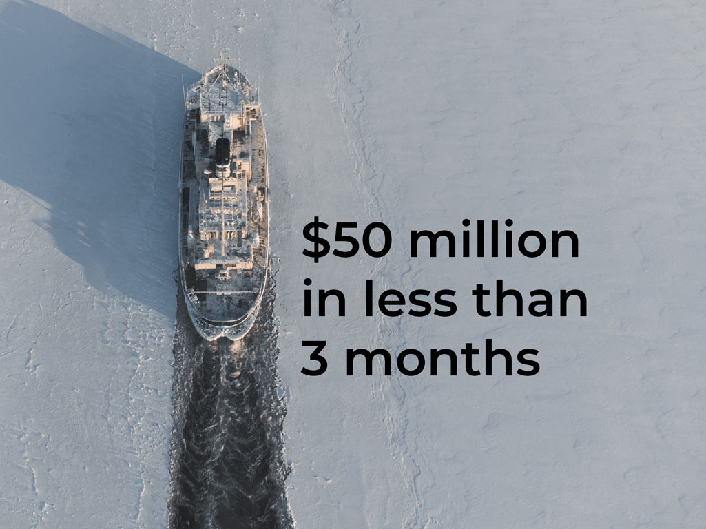 TFPN reaches $50 million visual with ice breaker ship moving through ice sheet